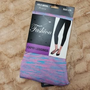 NWT Gold Medal Capri Leggings Pink & Blue 0137
